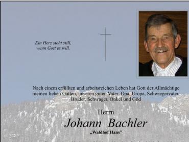 Bachler Hans verstorben
