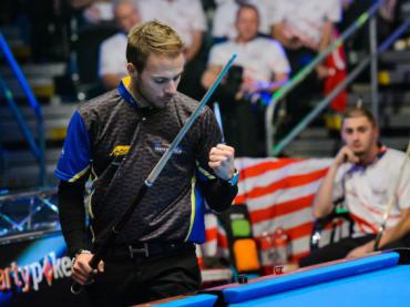 Albin Ouschan beim Mosconi Cup im Einsatz. Foto Â©JP Parmentier â€“ Matchroom Sport